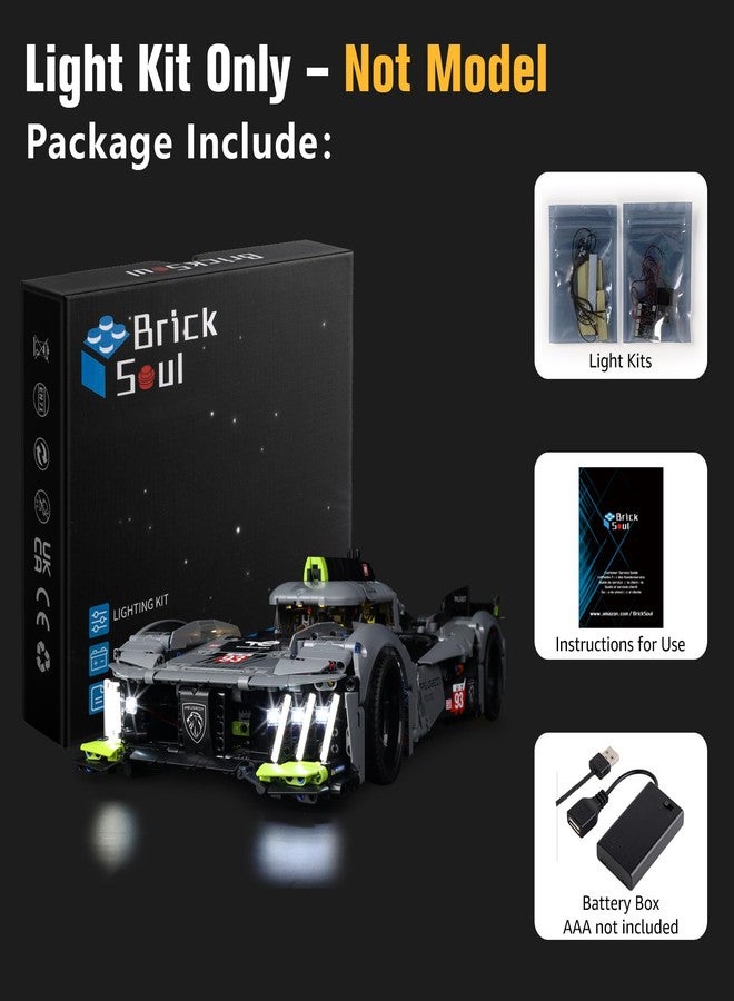 طقم إضاءة BrickSoul متوافق مع مجموعة بناء ليغو بيجو 9X8 24H لومانز هايبرد هايبركار 42156، ملحقات إضاءة بتصميم مطور لمحبي ليغو، لا يشمل الموديل 42156 - Image 2